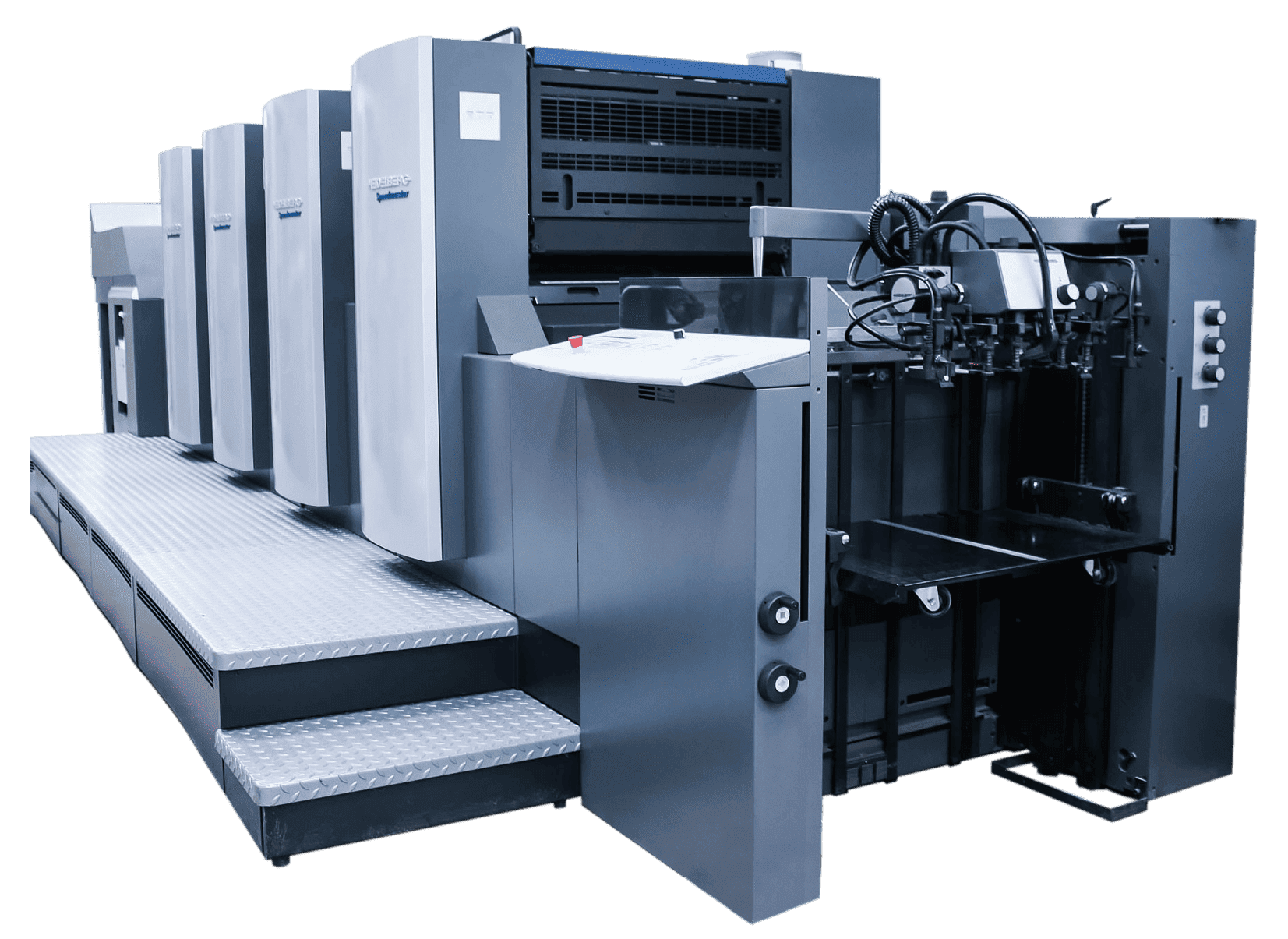 Máquina de impresión offset cuatro colores. Alta velocidad de impresión y alta calidad.